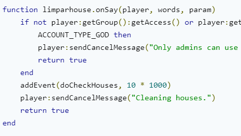 Talkaction para limpar casas TFS 1.3